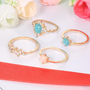 4-Piece Opal & White Crystal Ring Set