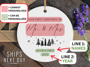 First Christmas Ornament Married Mr and Mrs - Personalized