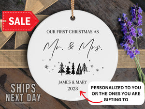 First Christmas Ornament Married Mr and Mrs - Personalized