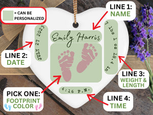 Baby Birth Stats Ornament - Footprints Keepsake