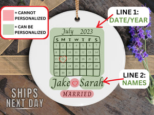 Married Wedding Date Ornament - Personalized