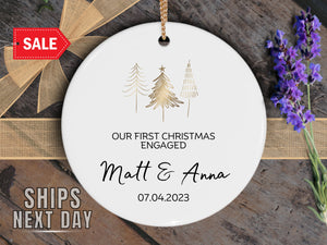 First Christmas Engaged Date Personalized Ornament