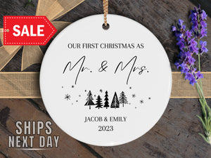 First Christmas Ornament Married Mr and Mrs - Personalized