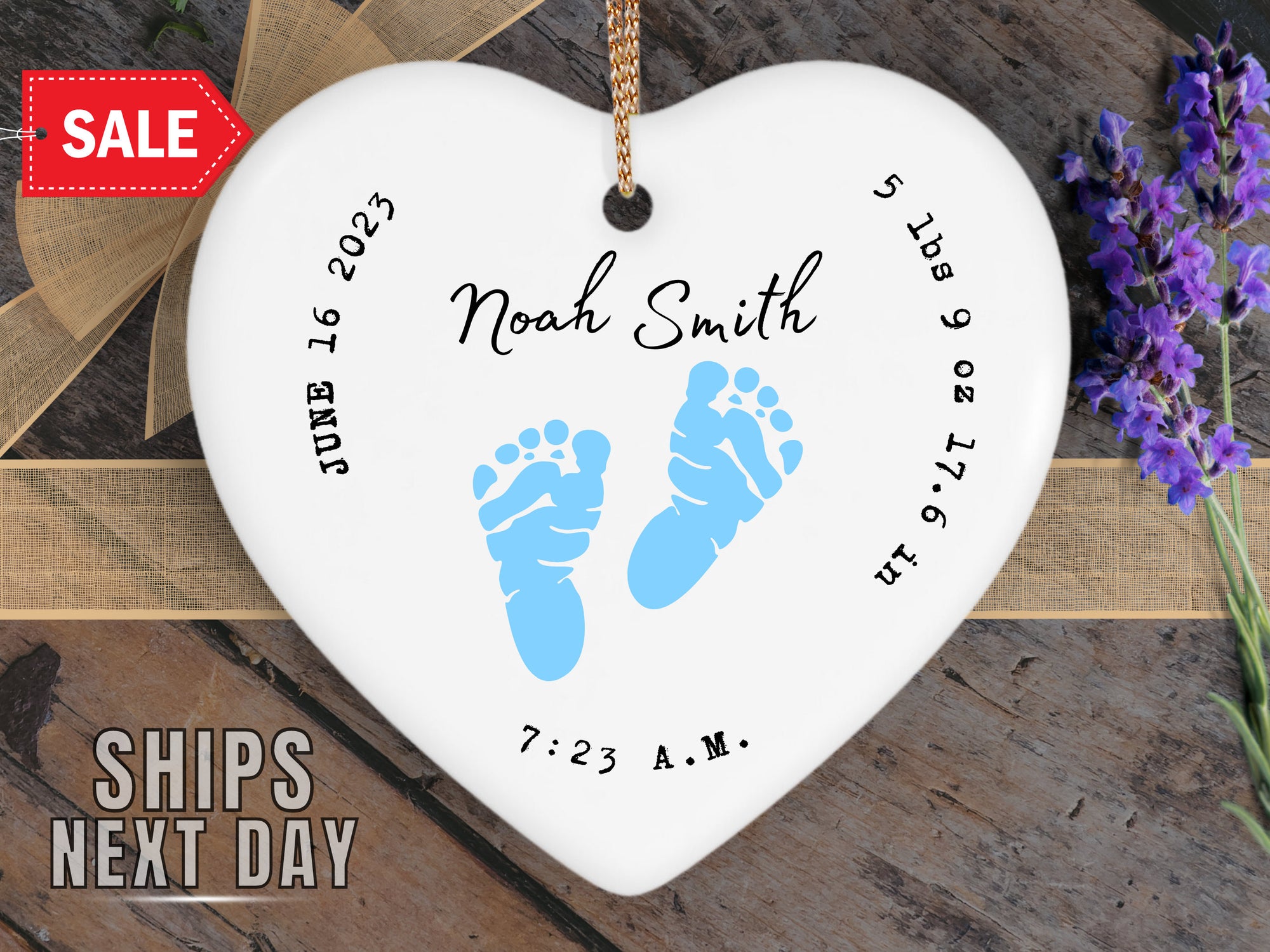 Baby Birth Stats Ornament - Footprints Keepsake