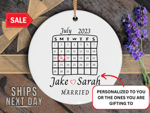 Married Wedding Date Ornament - Personalized